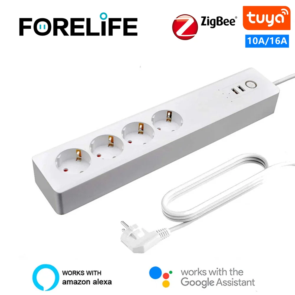 Zigbee Tuya Smart Power Strip EU 4 AC Outlets Plugs 2 USB Bar Multiple Outlet Extension Alexa Google Home Assistant | Обустройство
