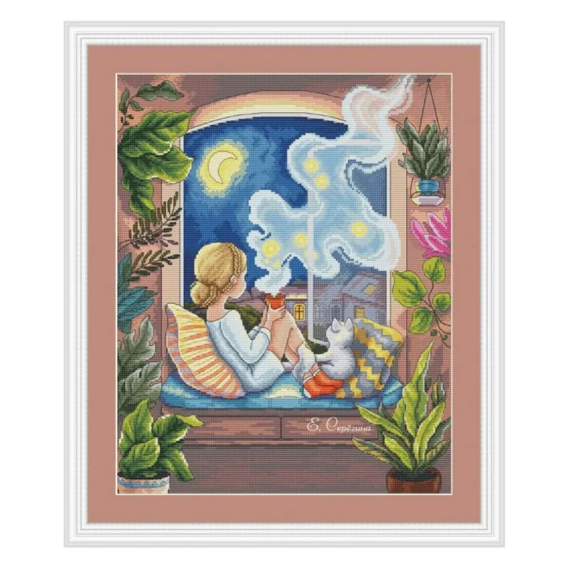 

Fishxx Cross Stitch Kit E1156 Good Night Time Hand-embroidered Fully Embroidered Accurate Printing Bedroom Paintings