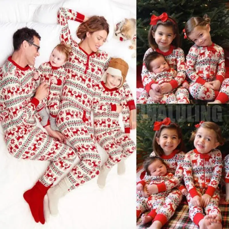 Winter Christmas Moose Nightwear Striped Elk Casual Sleepwear Family Pyjamas Sets Baby Pyjamas Parent-child Pajama Set Homewear