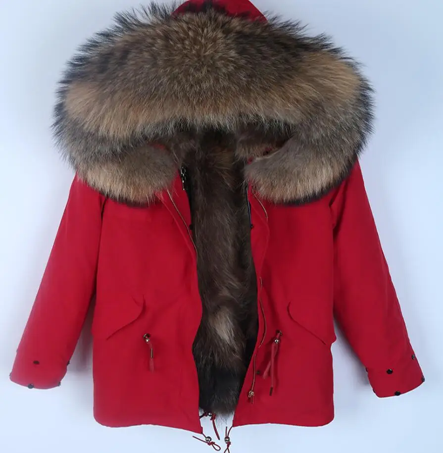Толстое теплое короткое пальто мужская зимняя куртка воротник из натурального меха енота пальто с капюшоном природный енот меховая подкладка Куртка парка из натурального меха - Цвет: raccoon fur liner