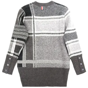 

2020 Fashion TB THOM Brand Sweaters Women Loose V-Neck Cardigans Clothing Striped Cotton Wool Plaid Thick Winter Casual Coat