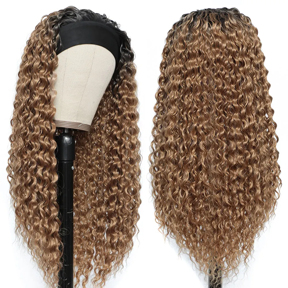 Obtenga esto Ombre Pelo Rizado peluca rubio miel pelucas de diadema sintético onda profunda None pelucas delanteras de encaje para las mujeres negras Erb1emX13jW