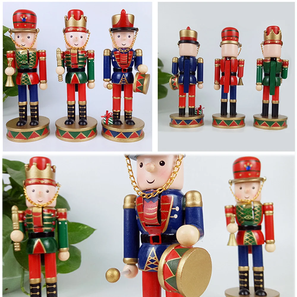 

3 Pcs Nutcracker Puppet Christmas Ornaments Cartoons Drawing Walnuts Toy Desktop Decoration New