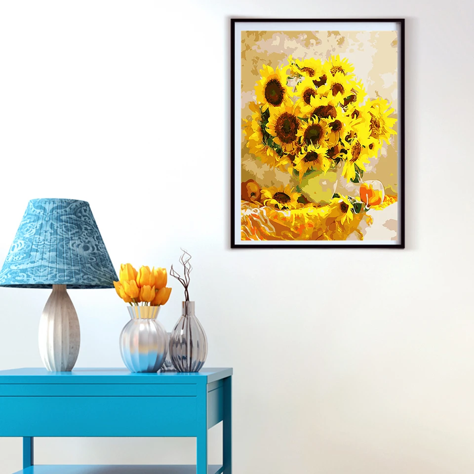 AZQSD DIY Paint By Numbers For Adults Sunflower Handicraft Unframe Acrylic Floral Paint Drawing By Numbers Set Decor For Home