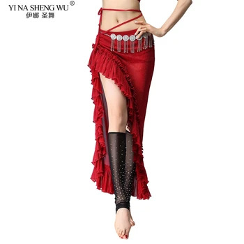 

Belly Dance Split Skirt Sexy Women Oriental Belly Dance dress Female Dance Clothes Long Design Plus Size Sides Slits Skirts