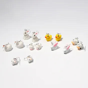 

Funny Animal Resin Earrings for Women Unusual Hanging Geometric Animal Dog Duck Cows Rabbit Cute Kawaii Earrings Girls Jewelry