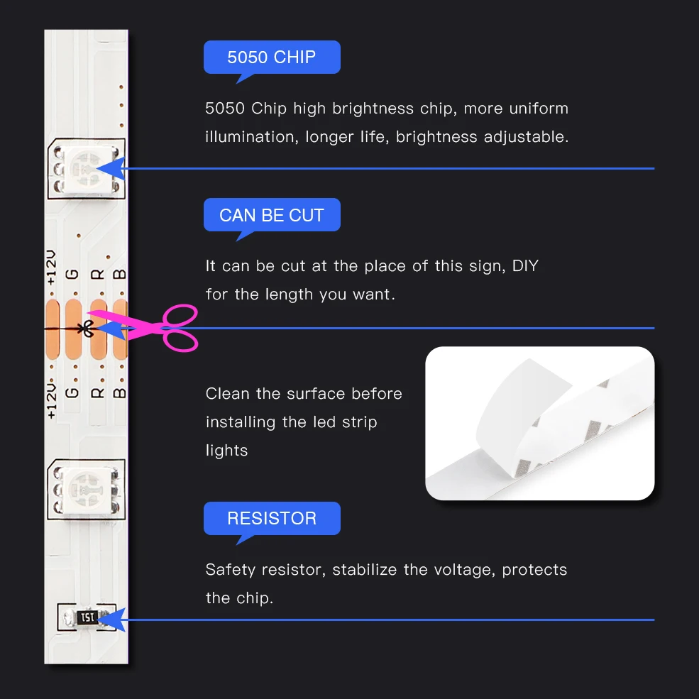 Details about   Rgb Led Strip Light Dc12v Flexible Tape Ribbon 