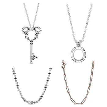 

PDB XL 11 Original 925 Sterling Silver Cartoon Mouse Key Bead Chain Lockets Crown O Necklace Woman Jewelry Gift Free Shipping