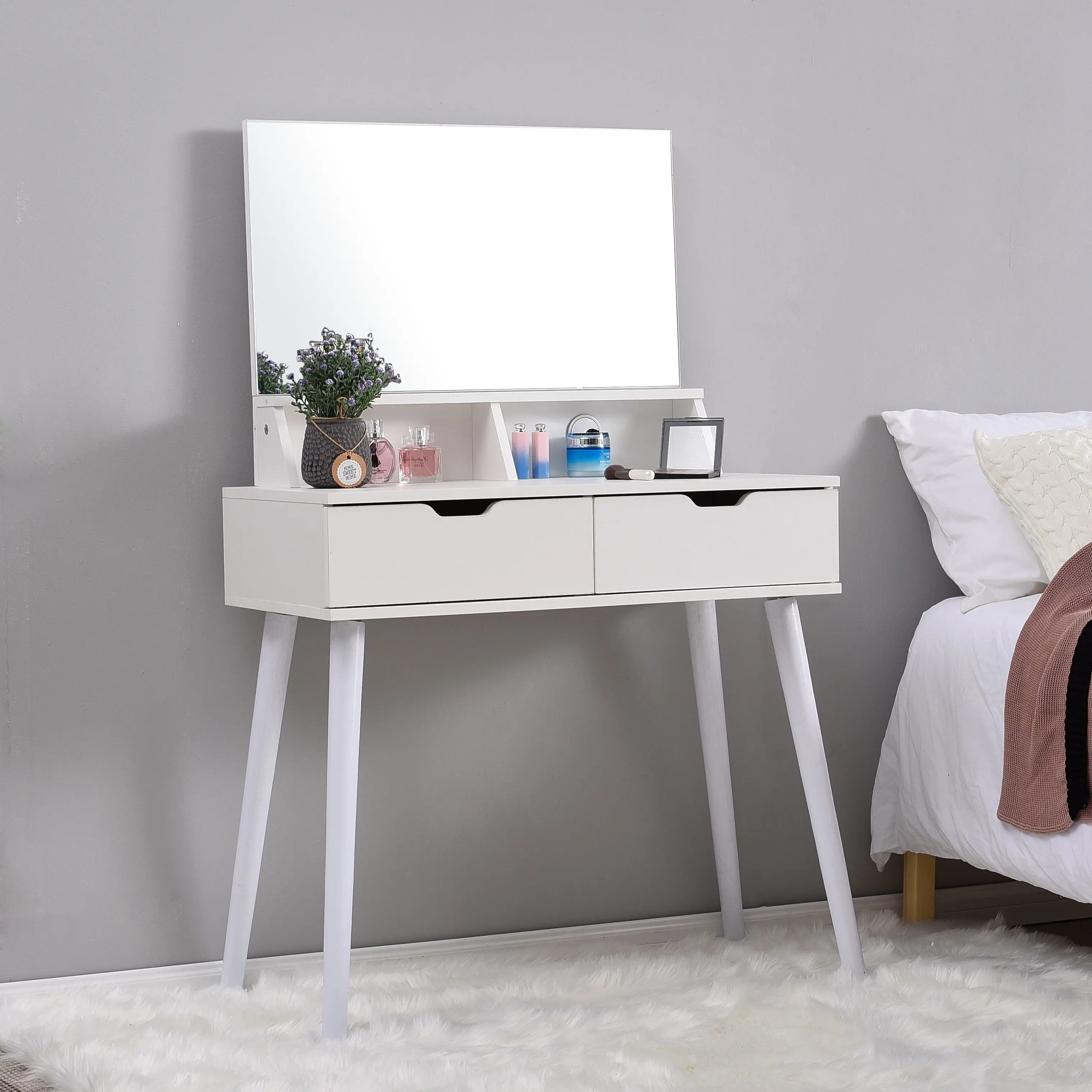 white bedroom vanity table
