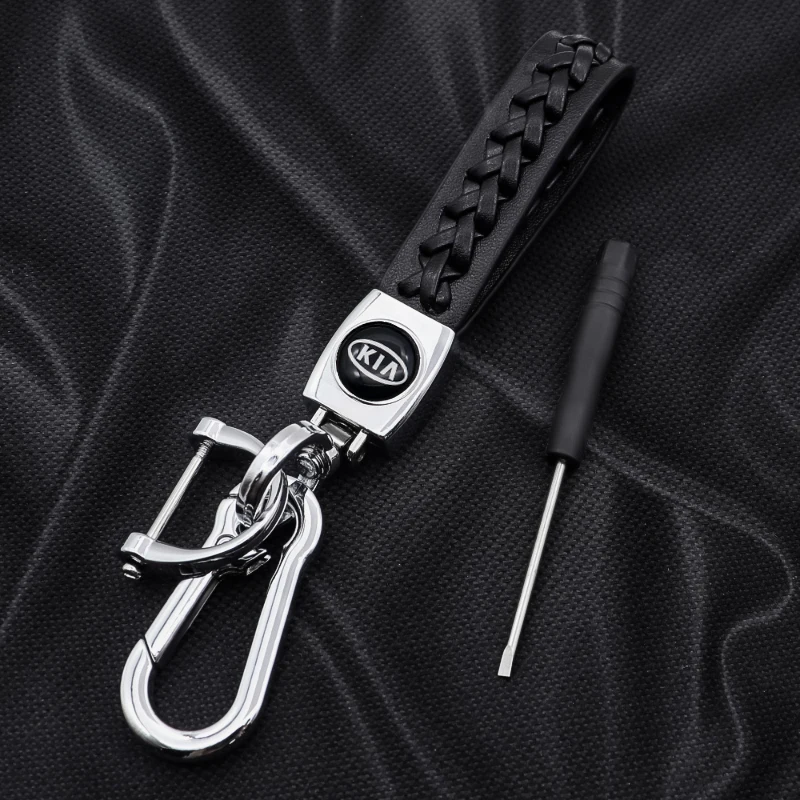 

Car Accessories 3D Metal Leather Braided rope brand Logo Key Chain Key Ring For KIA Picanto Soul Forte Ceed K3 K5 K9 Cadenza