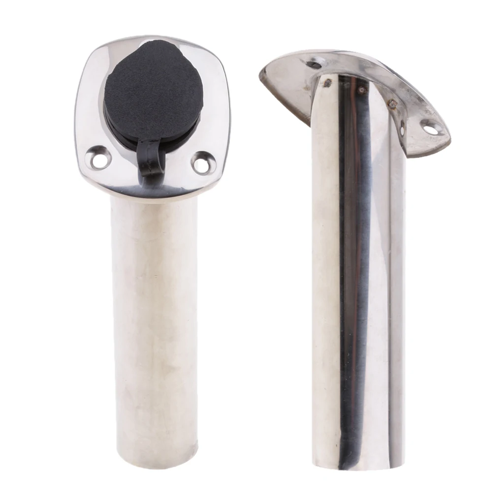2pcs Kayak Deck Plastic Flush Mount Fishing Boat Rod Holder and Cap Cover, Stainless Steel