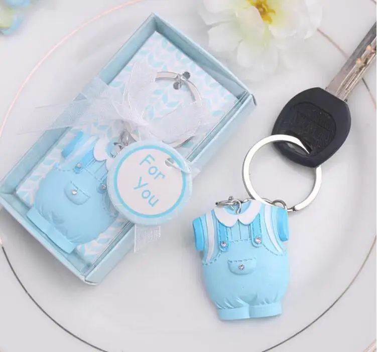 10pcs Baby Shower Favors Blue Clothes Design Keychain Baptism Gift For Guest Birthday Party Souvenir | Дом и сад