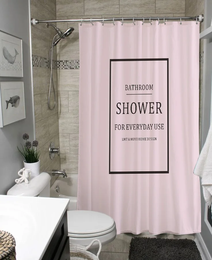 Розовая текстовая занавеска для душа в скандинавском стиле Водонепроницаемая занавеска для ванной моющийся ванный занавес на заказ