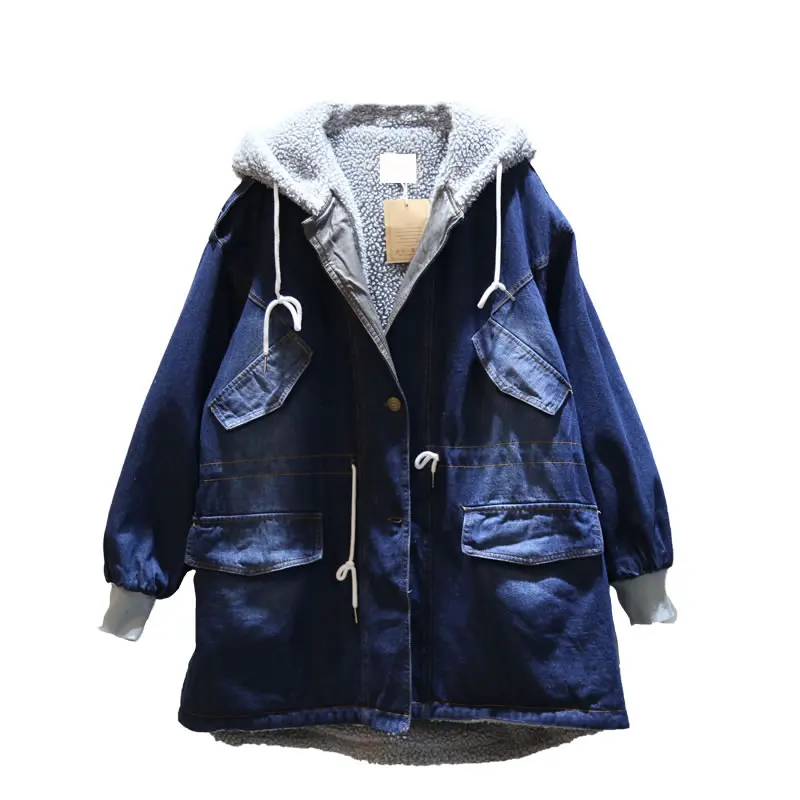 XITAO Plus Size Tide Patchwork Slim Waist Jacket Women Clothes Fashion Loose Casual Hooded Collar Elegant Coat Top GCC2734 - Color: blue   GCC2734