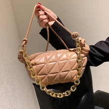 

Luxury Brand Design Quilted Bags Women Shoulder Bag Chic Chain Pu Leather Small Handbags Simple Solid Color Ladies Crossbody Bag