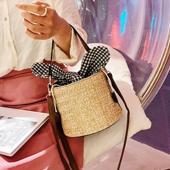 

NEW High Quality Crossbody Bags for Women 2020 Women Straw Bucket Bag Woven Beach Bag Shoulder Bag