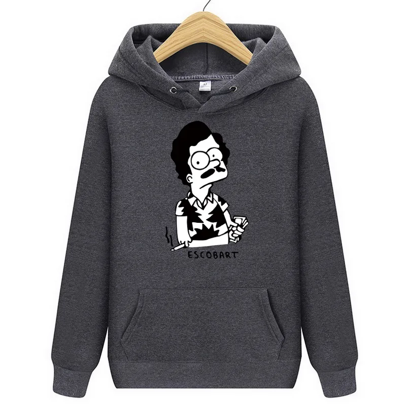 Толстовки ESCOBART Simpson, мужская толстовка с капюшоном, женские свитшоты, негабаритный черный цвет, Осень-зима, хип-хоп, мужские толстовки, толстовка - Цвет: Темно-серый