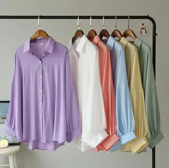 

2020 autumn and winter women's new arrival em8 solid color loose long-sleeved single-breasted shirt KFL1109-01-06