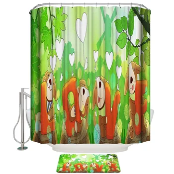 

Valentine Cartoon Puppy Love Shower Curtain Set and Anti-slip Floor Mat Outdoor Rugs