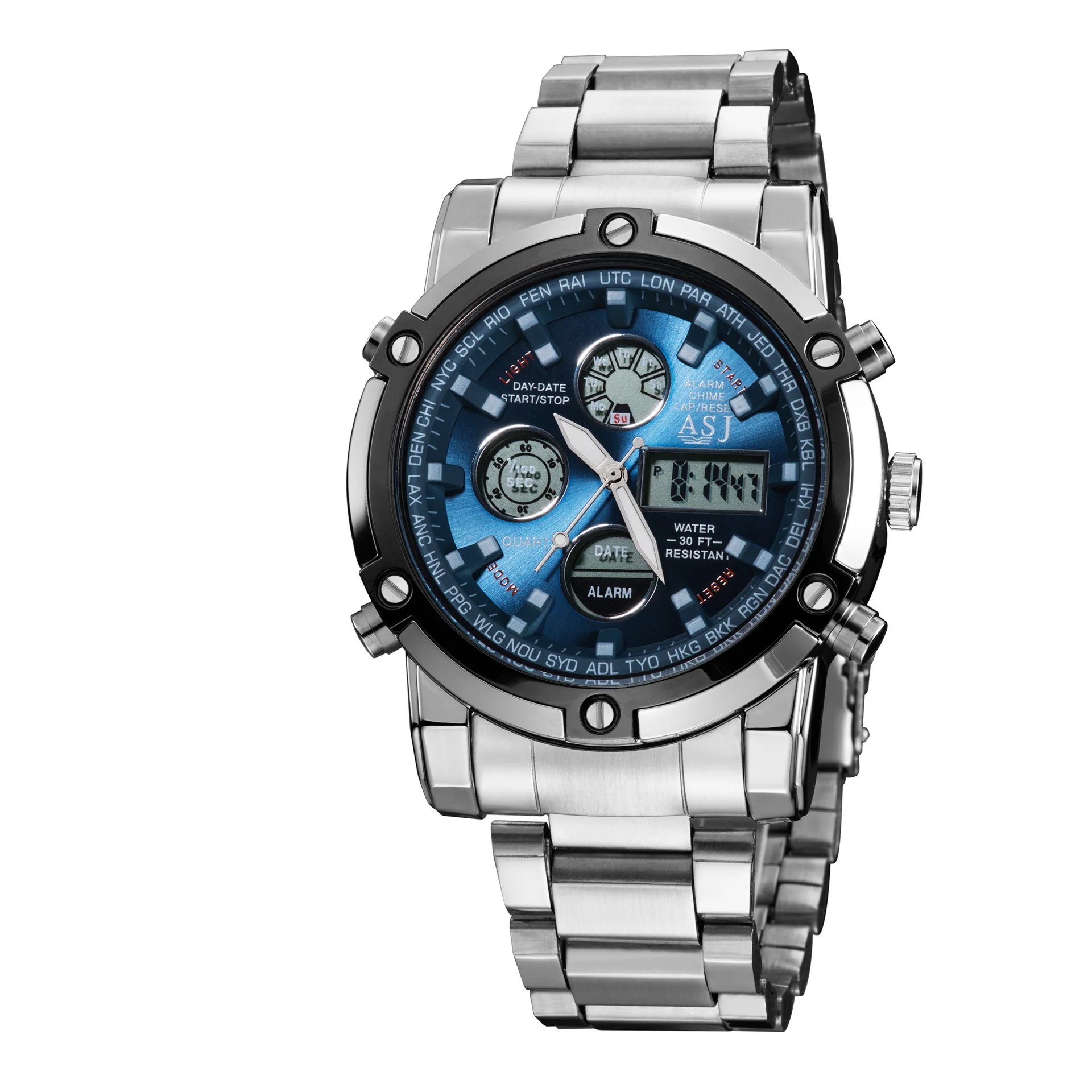 

ASJ Table Multi-functional Sports Steel Belt Watch Date Seconds Waterproof Night Light Hands B110