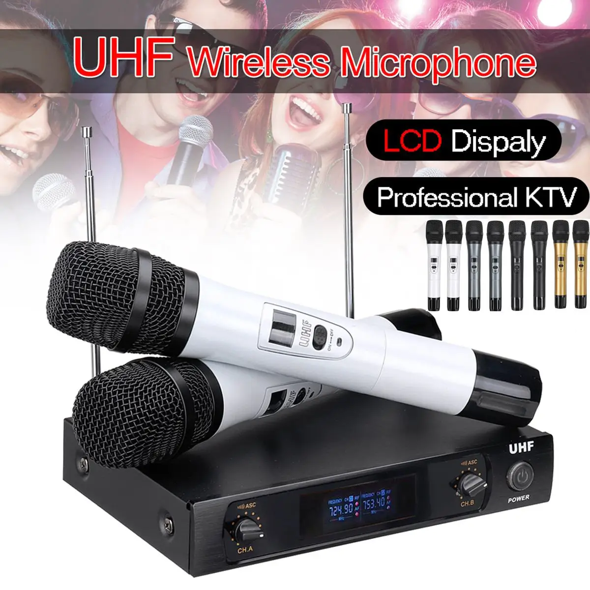 

Dual Professional Handheld UHF Wireless Microphone System Cordless Adjustable Mic for Karaoke System DJ KTV Home Party Speech