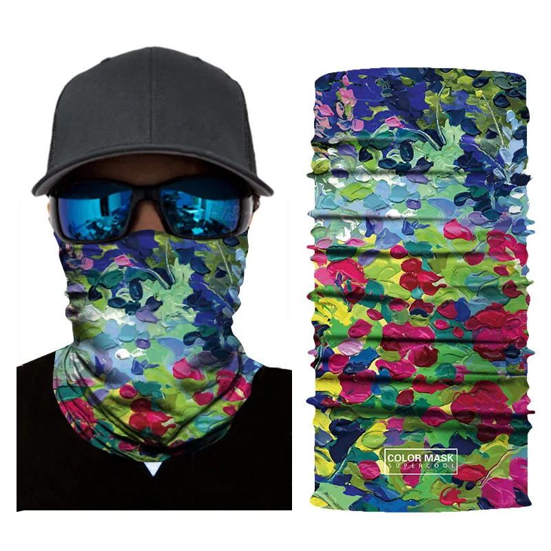 black scarf mens High quality digital printing polyester magic headband outdoor sport seamless scarf oil painting style sunscreen cycling scarf wool scarf mens