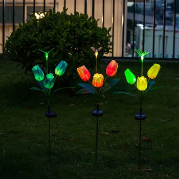 

LED Solar Path Light Solar Garden Stake Light Bees Tulip Flower Ground Lawn Lamp for Home Garden Decoration Landscape Lights