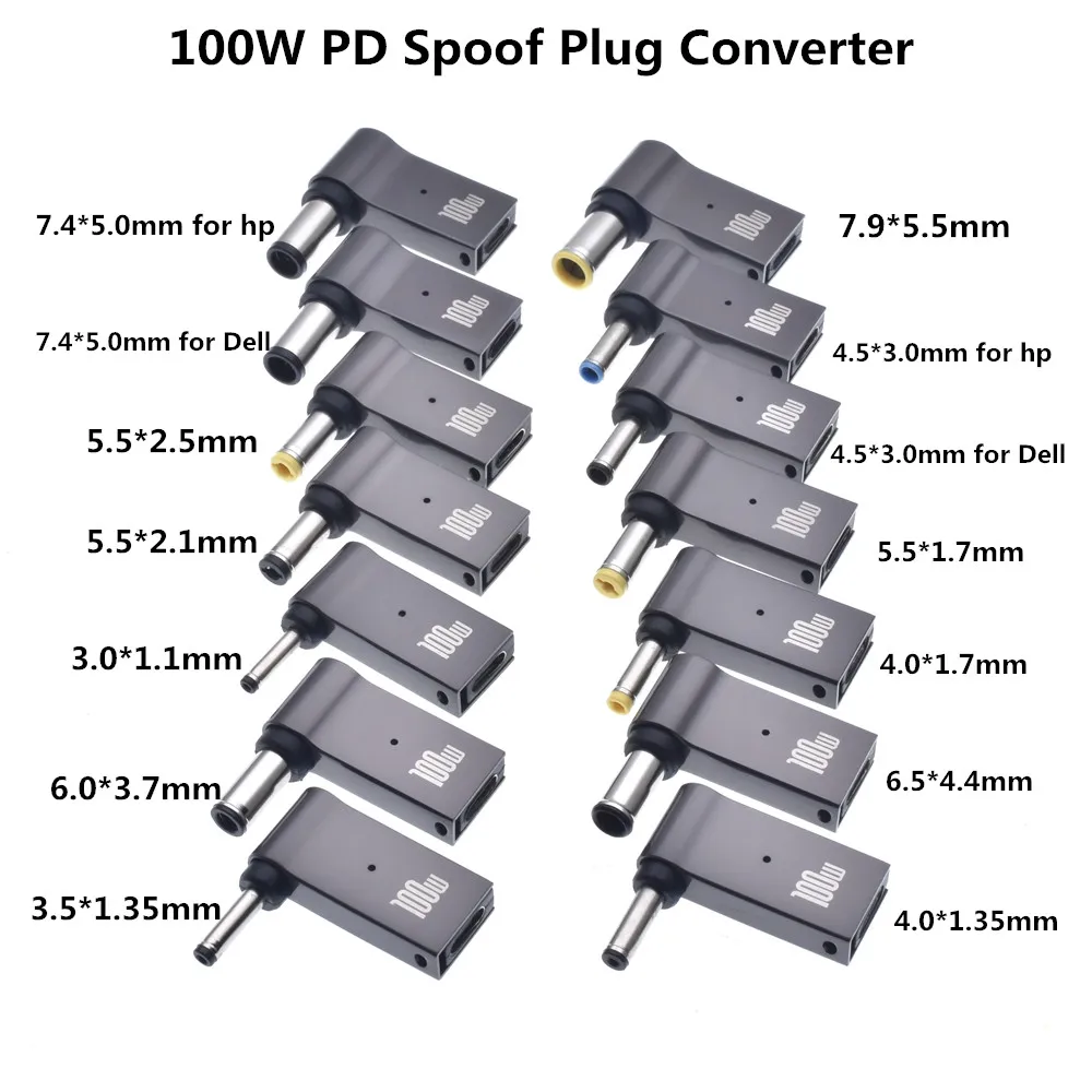 100W PD Spoof Plug Converter Type C Female to 7.4x5.0mm 4.5x3.0mm 5.5x2.5mm Male Laptop DC Output Jack Connector | Компьютеры и офис