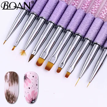 

BQAN Purpul Pearl Nail Art Blue Pearl Oval Paint Brush Acrylic Glitter Gel Polish Coat Extension 3D Line Grid Petal Nail Brush