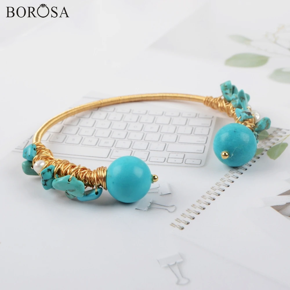 5Pieces No.1 BOROSA синий браслет Howlite God покрытие ручной работы провода обёрточная бумага синие Бусины из говлита браслет ювелирные изделия Винтаж для женщин WX1280 - Окраска металла: 5Pieces No.1