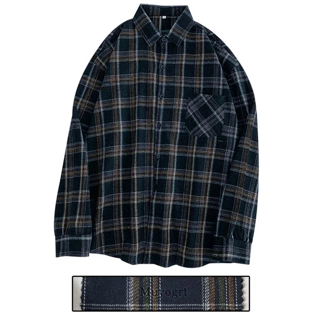 Muyogrt Women Shirt Plaid Oversized Brown Top Turn-down Collar Leisure Fashion Loose All-match Long Sleeves Soft Chic Korean Top Style1-NAVY
