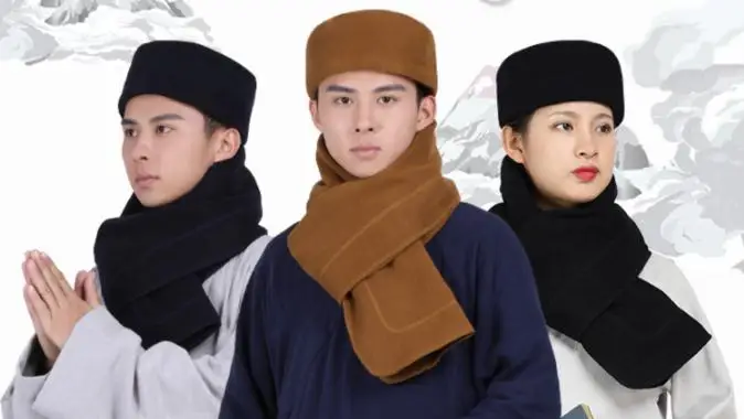 Зимняя теплая шапка дзен для медитации шаолинские монахи кунг-фу Боевые искусства шляпа буддистский монах шапки шарф