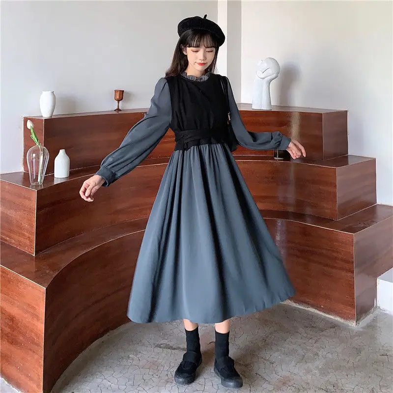 Long Sleeve Dress Elegant Plus Size 3XL Fake Two Piece 2020 New Autumn Design Bow Knot Female Temperament Robe Trendy Vestidos black dress