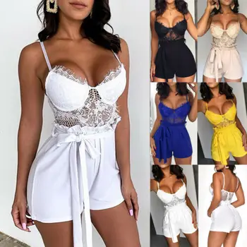 

Women Ladies Clubwear Lace Playsuit Bodycon Party Jumpsuit Romper Trousers Black Sling Sexy Lace Bodysuit