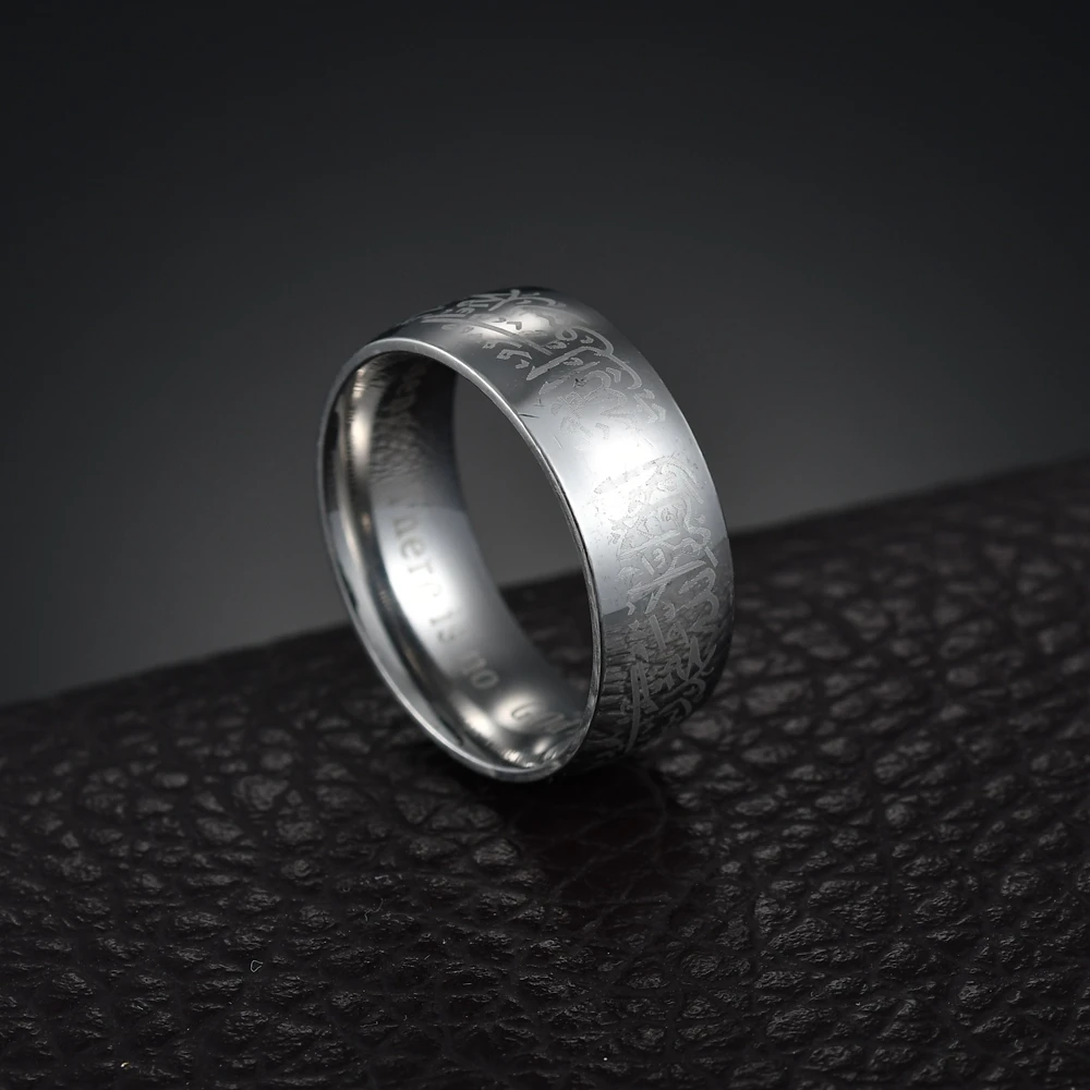 4 Color Arabic Islamic Scripture 8MM Stainless Steel Muslim Prayer Band Ring for Unisex Religious Jewelry Anillo Masculino finger rings stainless steel rings