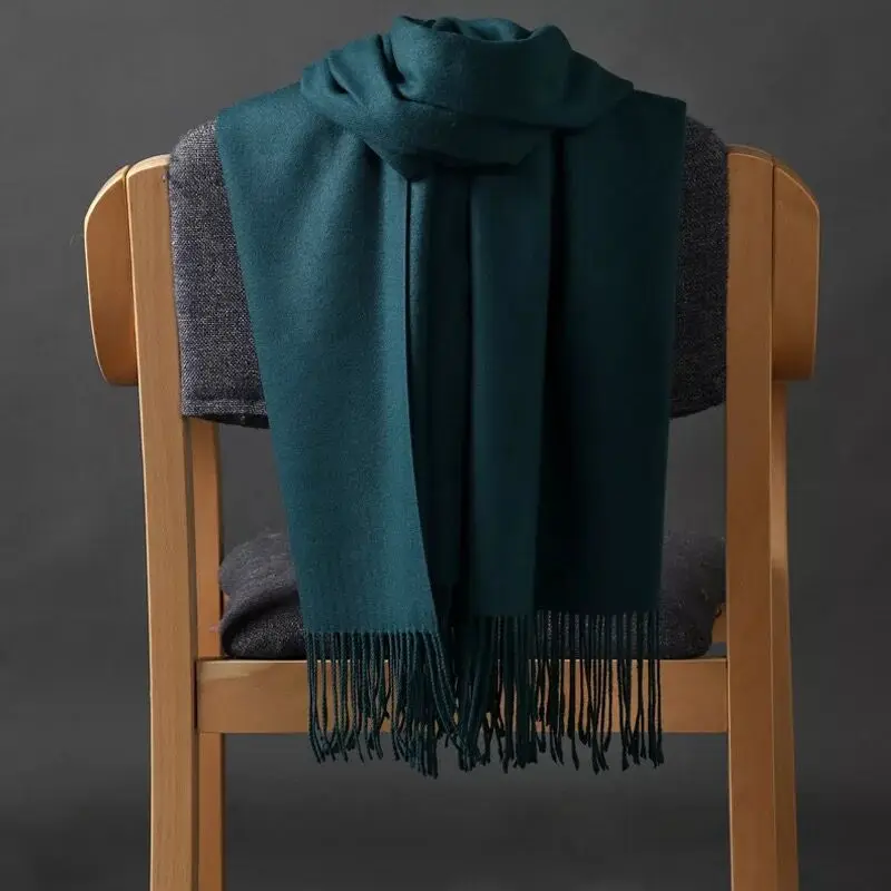 250 г, осенне-зимний модный женский кашемировый шерстяной шарф, Дамская теплая шаль, чистый цвет, красивый кашемировый пляжный шарф