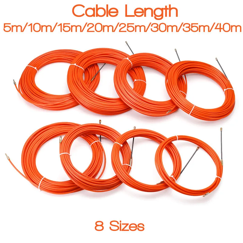 4mm 5 Meter To 40 Meter Orange Guide Device Nylon Electric Cable Push Pullers Duct Snake Rodder Fish Tape Wire