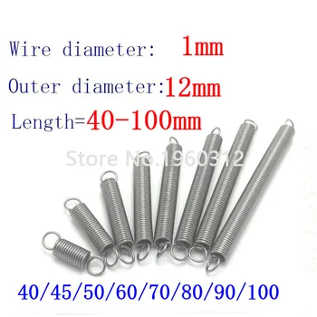 

2Pcs 304 Stainless Steel Dual Hook Small Tension Spring Hardware Accessories Wire Dia 1mm Outer Dia 12mm Length 40-100mm