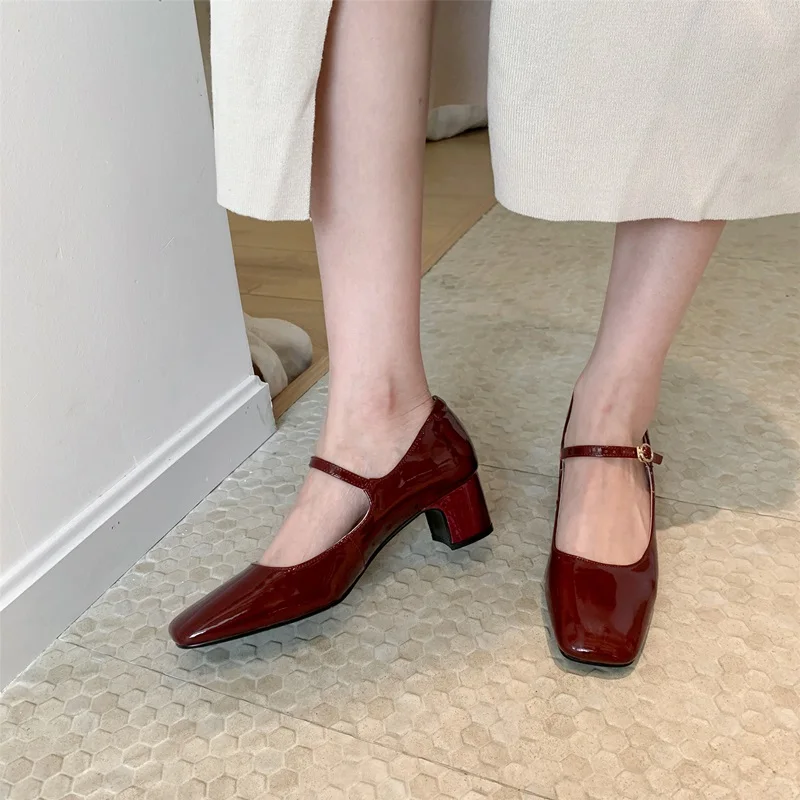 wine red ZVQ/брендовые винтажные туфли Mary Jane из натуральной кожи; стильные модные женские туфли на высоком каблуке в стиле Хепберн; женская обувь; осенние свадебные туфли-лодочки - Цвет: wine red
