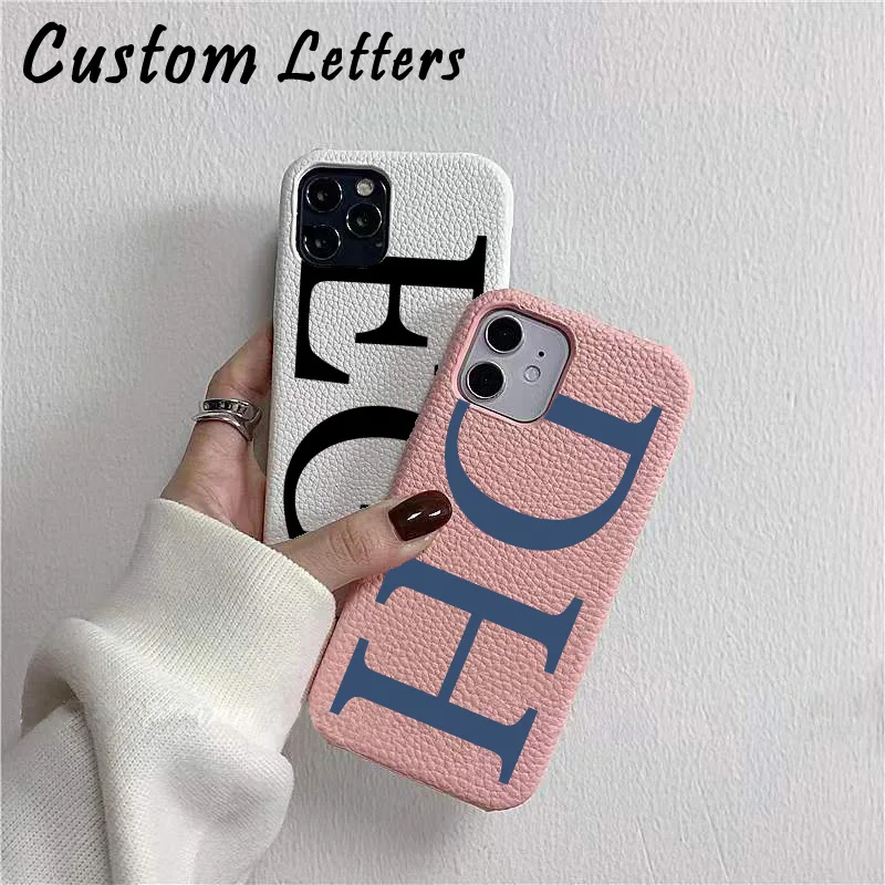 Personalise Gold Silver Initial Letters Leather PU Hard Case For Iphone 14  13 Pro max 11 12 pro max Luxury Solid color Cover Hot - AliExpress