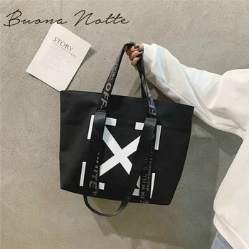 

Women Canvas Shopping Bag X Letters Print Female Cotton Cloth Shoulder Bag and Handbag Tote Reusable Shopper Bags Neverful Bag
