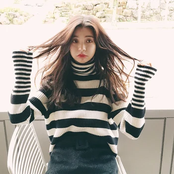 

Women Sweater Fall and Winter 2019 New Korean Edition Students Lazy Loose High-collar Outside Women's Knitted Underwear