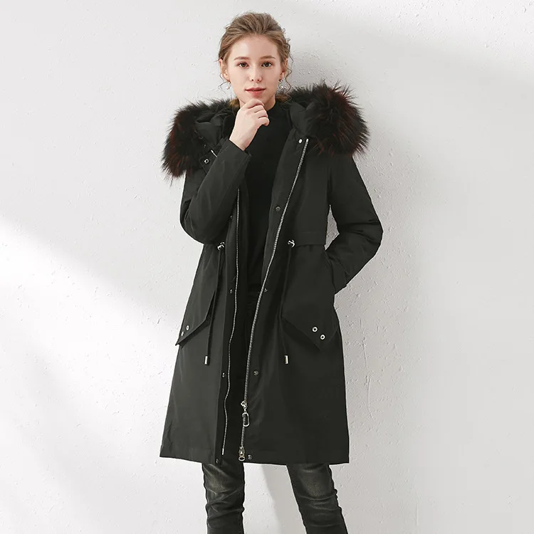 

The new winter 2019 brand ladies in Europe and the United States hooded thickening long detachable peck down jacket coat
