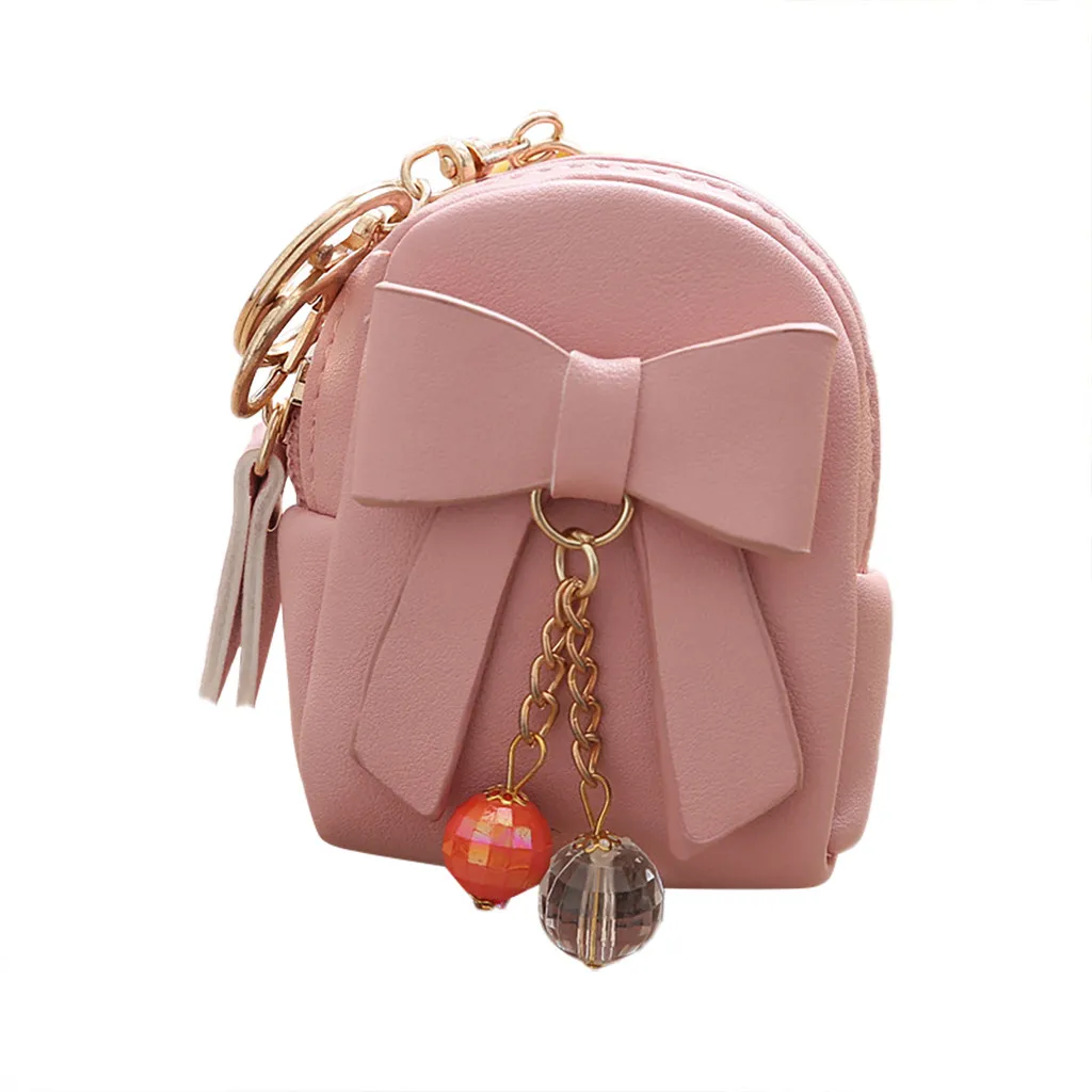 

Trendy Bow Mini Wallets Solid Color Zipper Chain Coin Purse Large Capacity Multi Pockets Credit Card Holder Unisex Purse Pouch