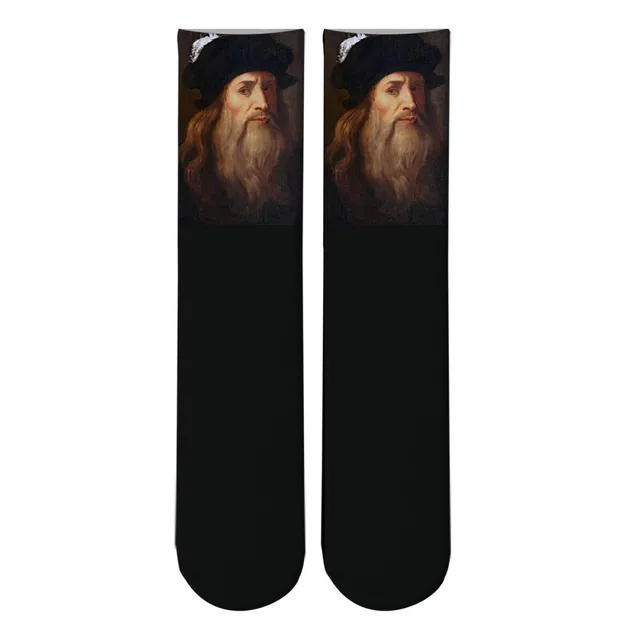 Mona Lisa Retro Printed Art Socks For Unisex Fashion Funny Famous Painting Long Socks Van Gogh Starry Night Women Cotton Socks Style23