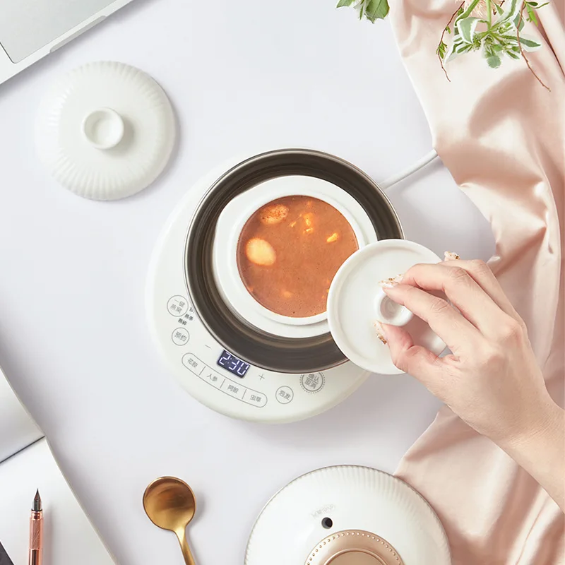 220V 350w Mini Electric stew Slow cooker 0.6L ceramic Bird's Nest Stew cup 1L 304 stainless steel pot Timing Reservation