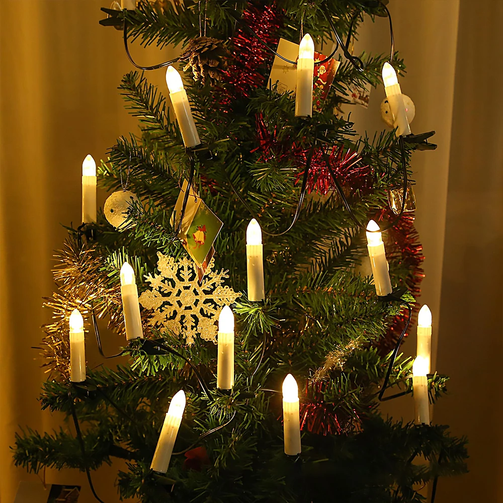 

20LED Christmas Tree Lights Decor Lights USB Tapered Candle String Warm White Candle Lights Holiday Party Party Decor Lights