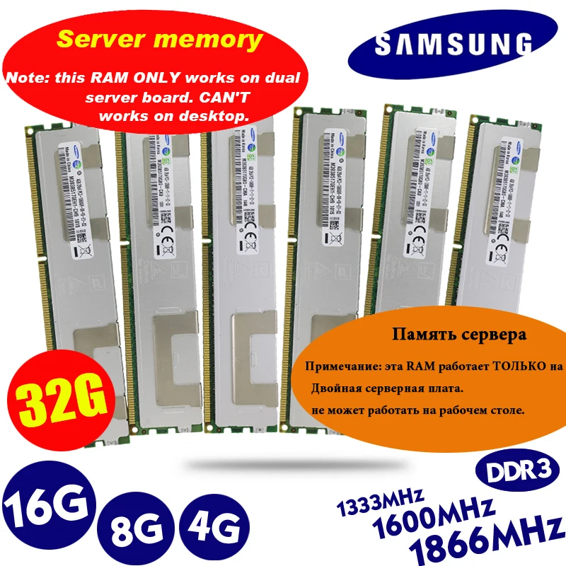 Samsung memoria de servidor 2 GB 4 GB 8 GB 16 GB 32 GB 64 GB DDR3 PC3 1066 Mhz 1333 Mhz 1600 Mhz 1866 Mhz 8G 16G 10600R 12800R 14900R ECC REG 1866 1600 RAM