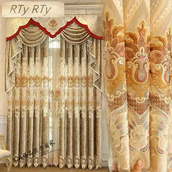 

Bedroom European high quality Curtains for The Living Room Window Shading golden Cloth of Dining Key Luxury Style tulle curtains