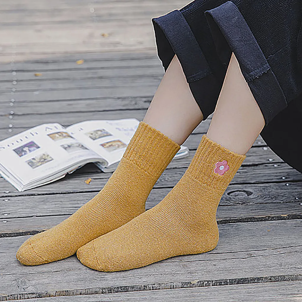 Женские шерстяные носки супертолстые носки с изображением кролика для холодной зимы теплые носки для сна с вышивкой для русской зимы